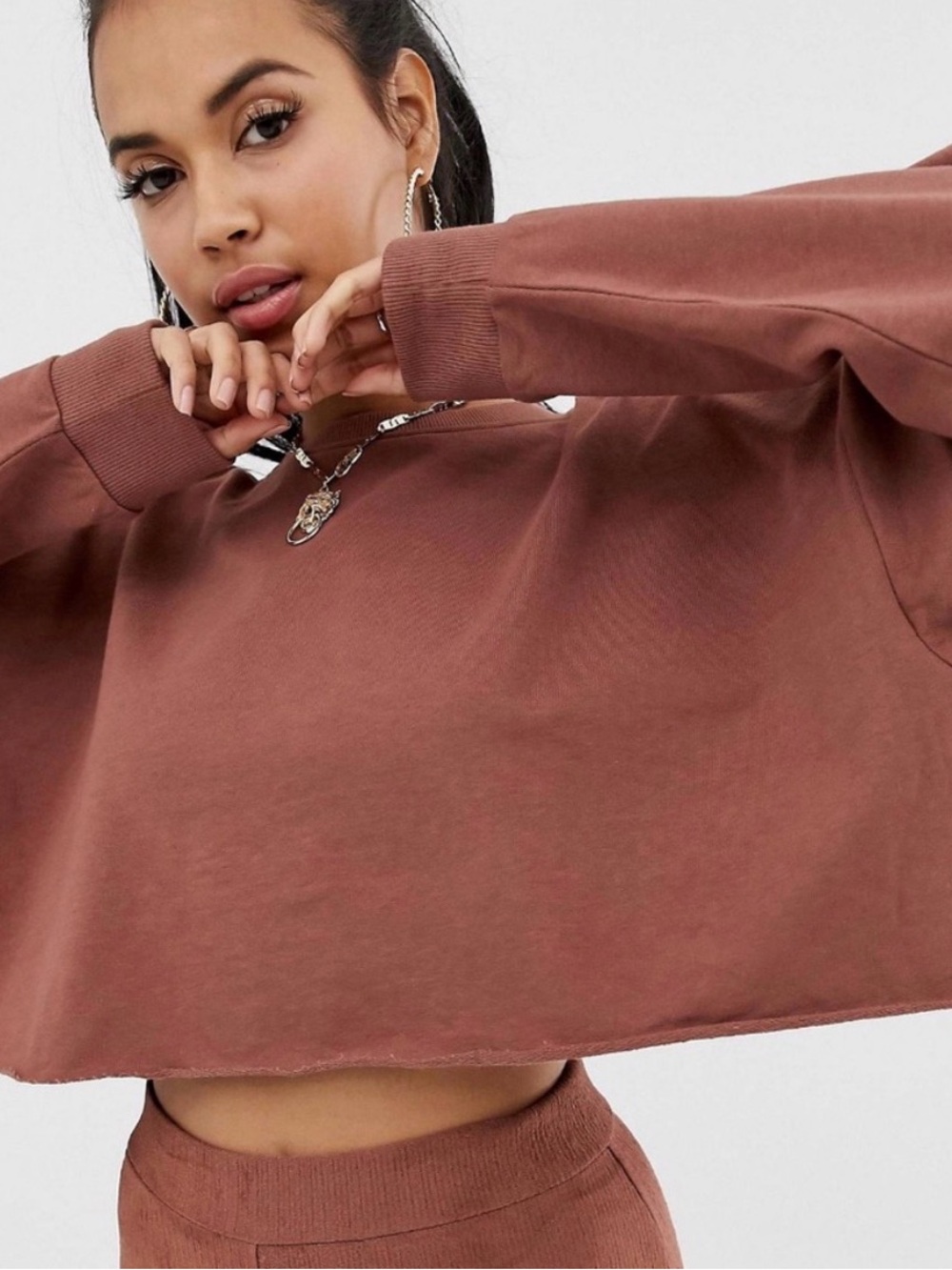 ASOS Cropped Rust Brown Sweatshirt Top
